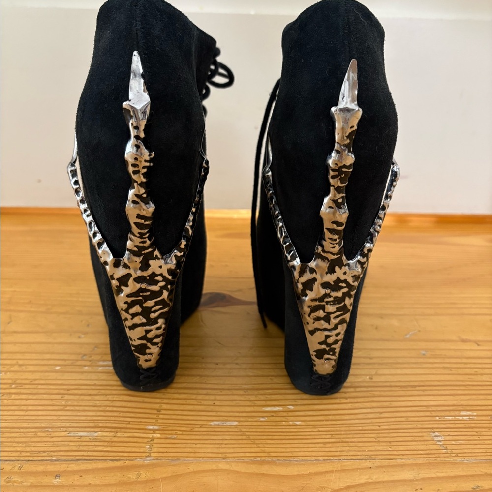 Jeffrey Campbell Black Suede Women's Platform Shoes with Silver Accents